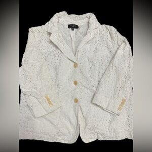 Talbots White Eyelet Lace Cotton Blazer Women’s Size 16